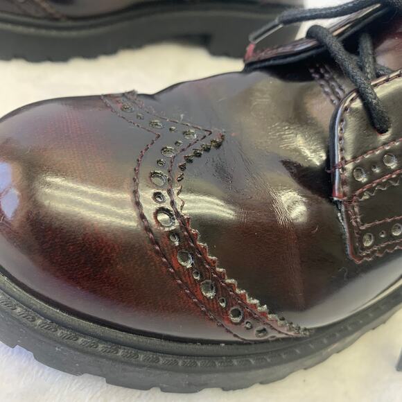 Divided Sz 6 Y2K Deep Red Maroon Chunky Derby Oxford Wide Heel Academia Shoes - Picture 4 of 10